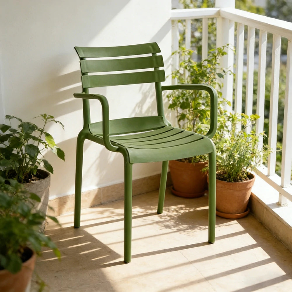 LIVARA Dining Chair - Ergonomic Curved Backrest, One-Piece Reinforced Frame, Durable Water-Resistant Shell, Armrest or Armless Options - Green