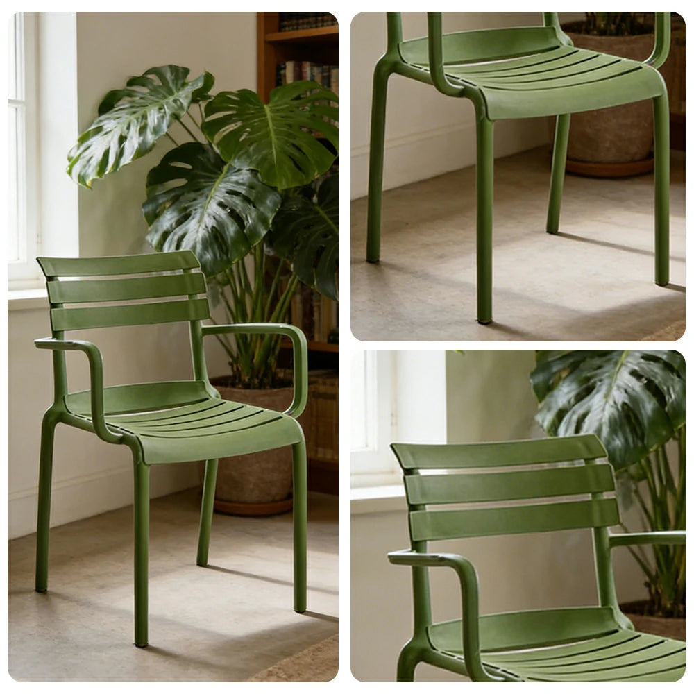 LIVARA Dining Chair - Ergonomic Curved Backrest, One-Piece Reinforced Frame, Durable Water-Resistant Shell, Armrest or Armless Options - Green