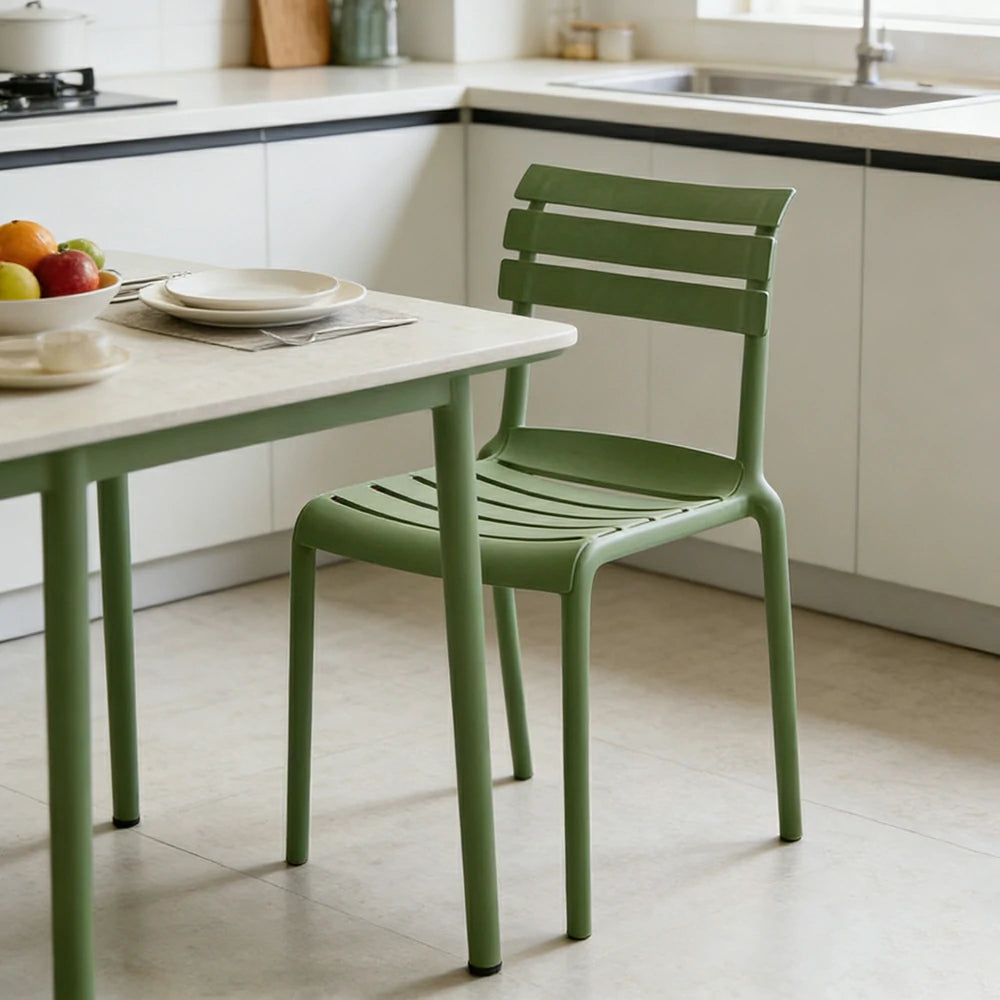 LIVARA Dining Chair - Ergonomic Curved Backrest, One-Piece Reinforced Frame, Durable Water-Resistant Shell, Armrest or Armless Options - Green