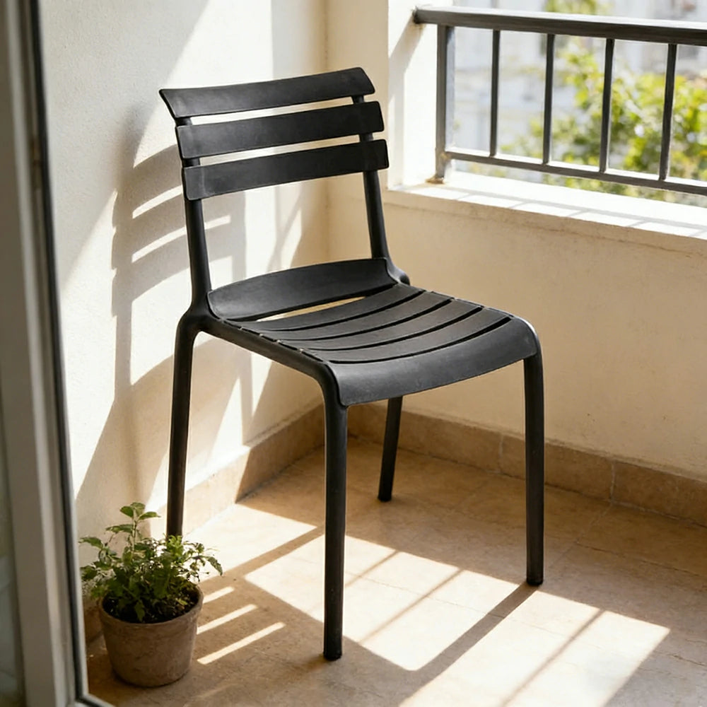 LIVARA Dining Chair - Ergonomic Curved Backrest, One-Piece Reinforced Frame, Durable Water-Resistant Shell, Armrest or Armless Options - Black
