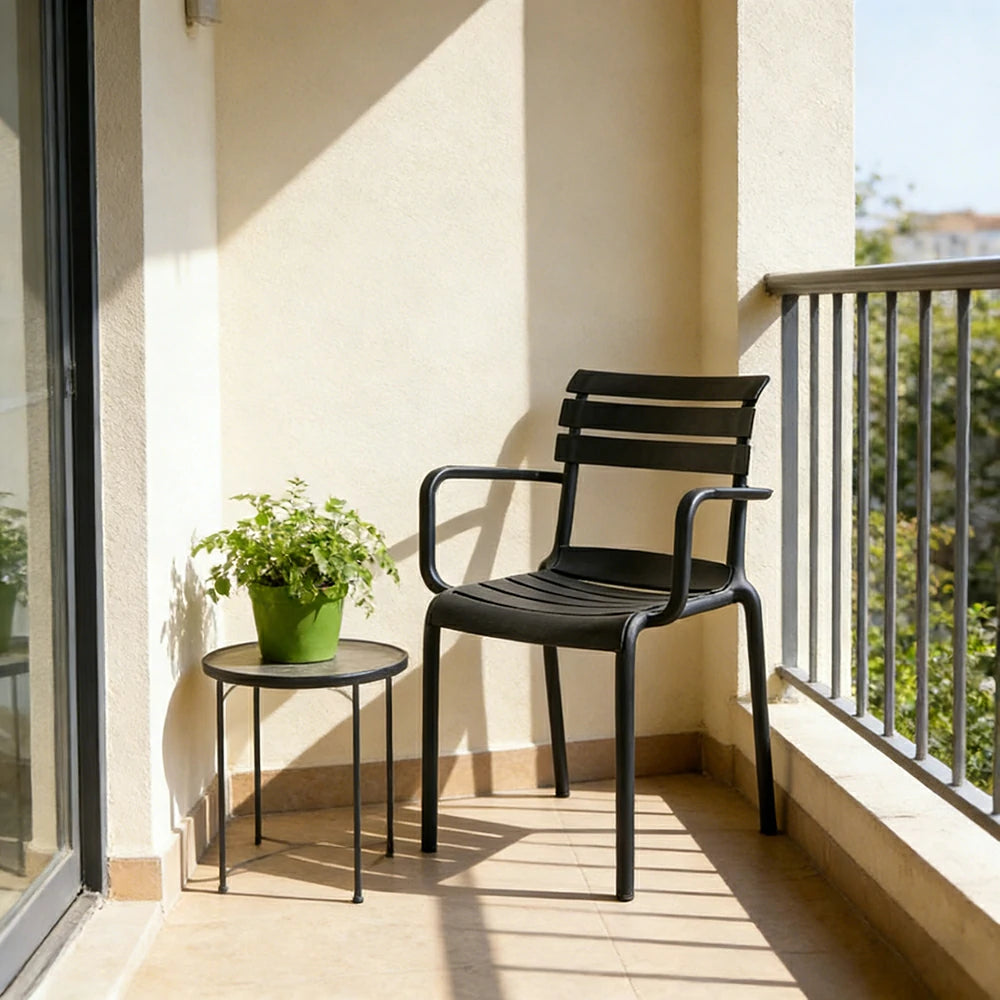 LIVARA Dining Chair - Ergonomic Curved Backrest, One-Piece Reinforced Frame, Durable Water-Resistant Shell, Armrest or Armless Options - Black