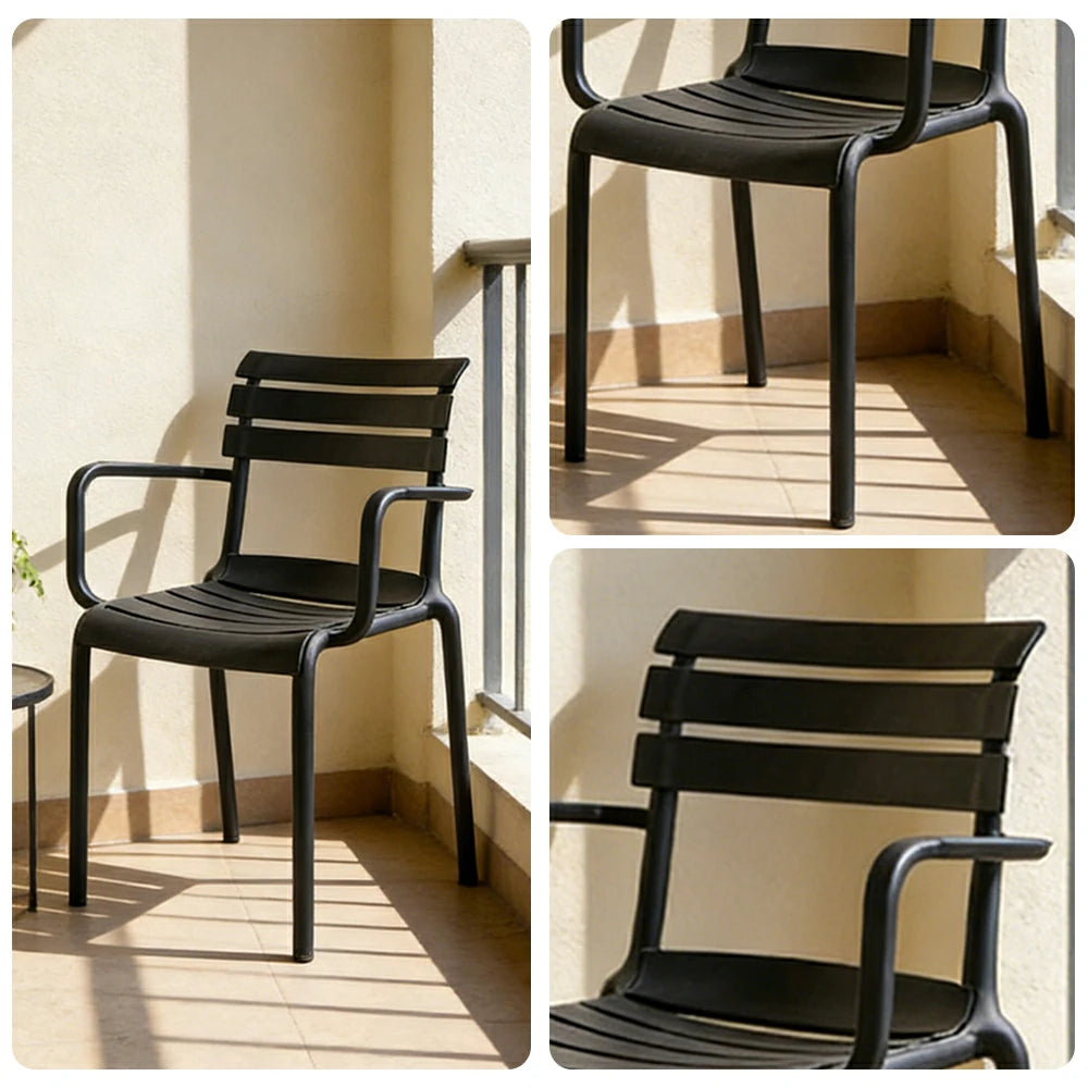 LIVARA Dining Chair - Ergonomic Curved Backrest, One-Piece Reinforced Frame, Durable Water-Resistant Shell, Armrest or Armless Options - Black