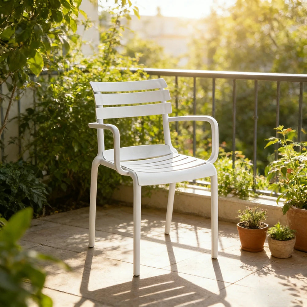 LIVARA Dining Chair - Ergonomic Curved Backrest, One-Piece Reinforced Frame, Durable Water-Resistant Shell, Armrest or Armless Options - White