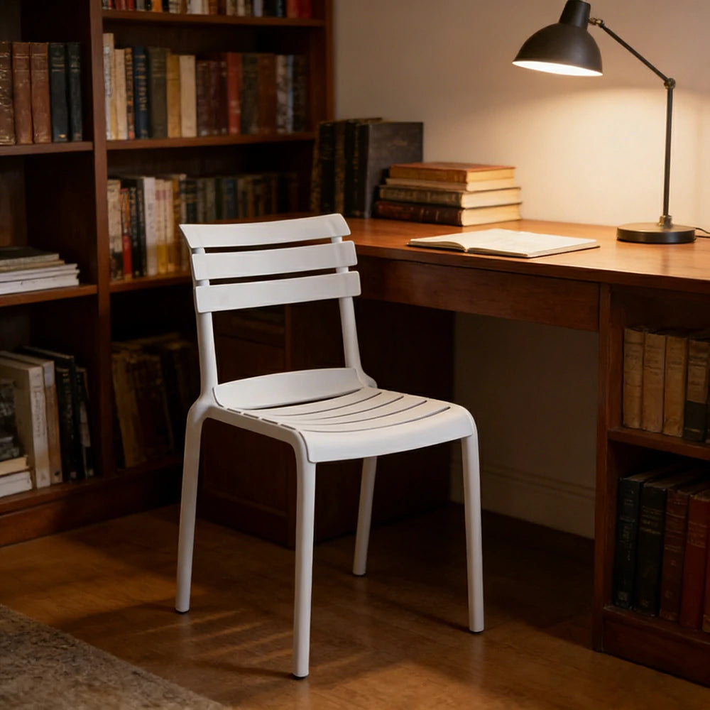 LIVARA Dining Chair - Ergonomic Curved Backrest, One-Piece Reinforced Frame, Durable Water-Resistant Shell, Armrest or Armless Options - White