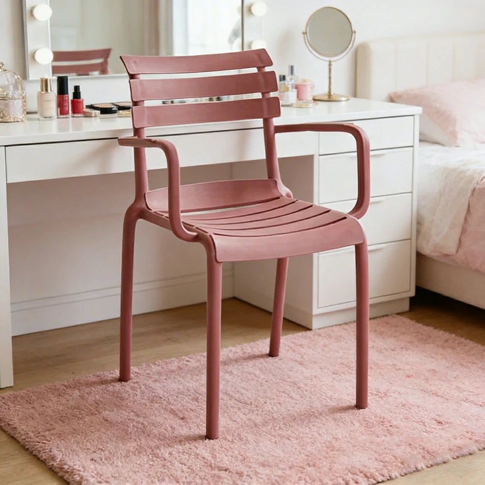 LIVARA Dining Chair - Ergonomic Curved Backrest, One-Piece Reinforced Frame, Durable Water-Resistant Shell, Armrest or Armless Options - Red