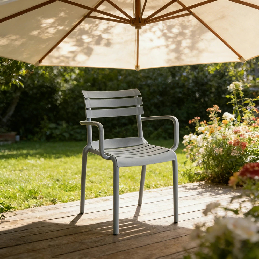 LIVARA Dining Chair - Ergonomic Curved Backrest, One-Piece Reinforced Frame, Durable Water-Resistant Shell, Armrest or Armless Options - Grey