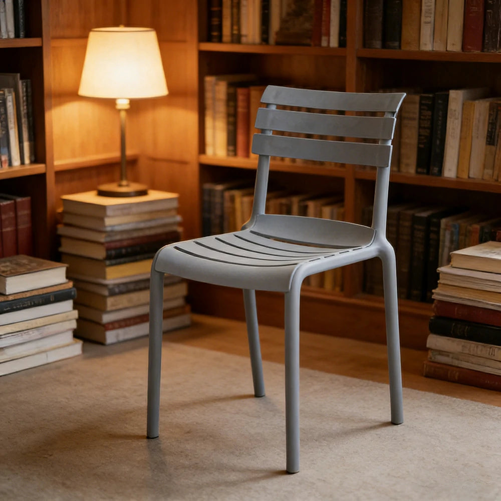 LIVARA Dining Chair - Ergonomic Curved Backrest, One-Piece Reinforced Frame, Durable Water-Resistant Shell, Armrest or Armless Options - Grey