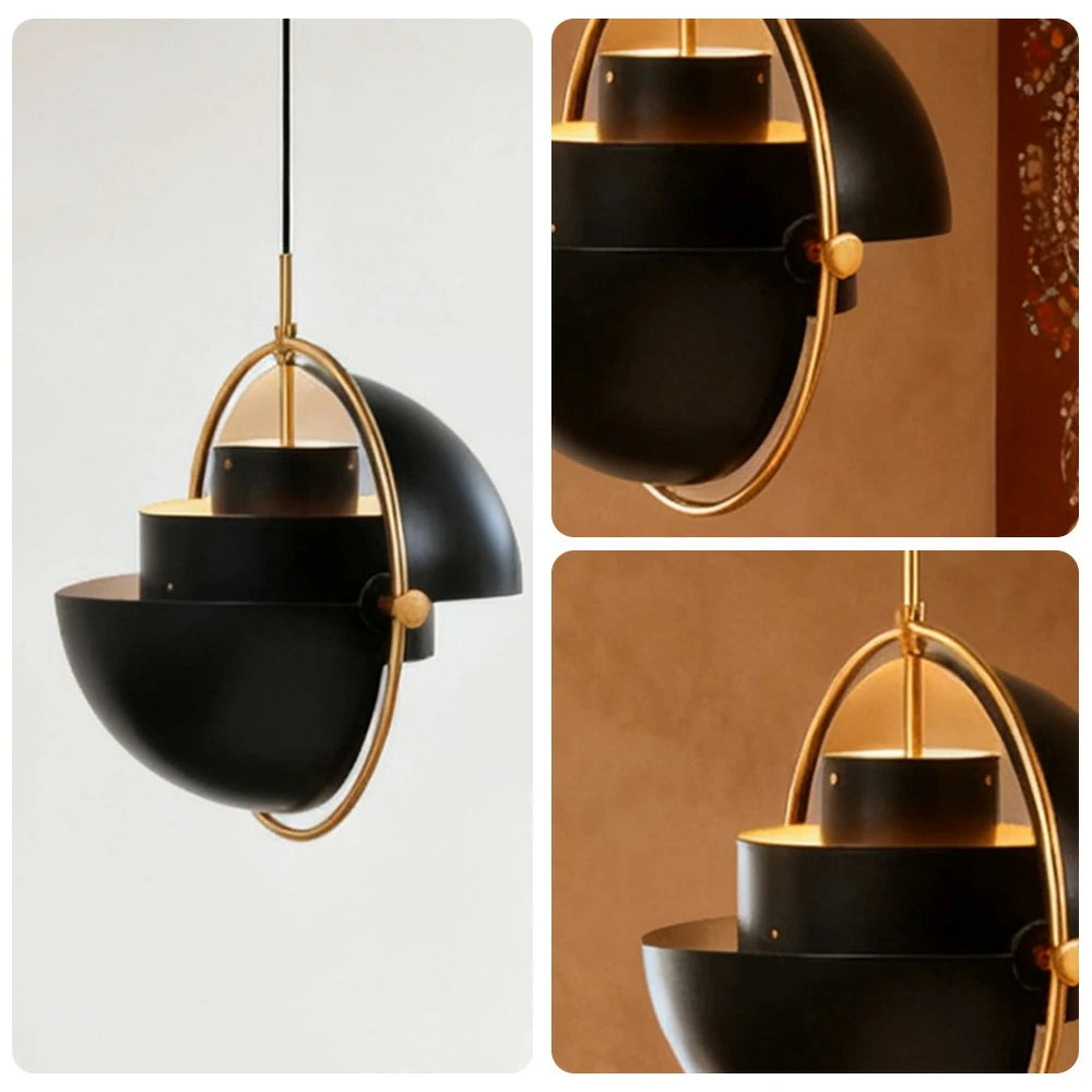 LIVARA 32/38cm Pendant Light Modern Adjustable Brushed Metal Shade Multi-layer Metal Structure Soft Light Diffusion & Exquisite Craftsmanship - Black