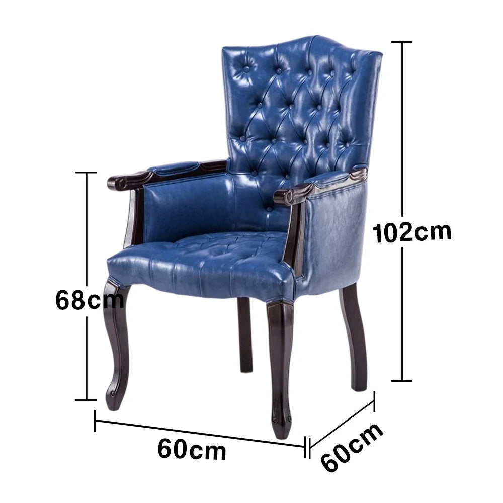 LIVARA Deep Coffee Vintage Accent Armchair - Retro PU Leather Upholstery, Solid Wood Frame, Tufted Backrest, Elegant Living Room Single Sofa Chair - Black Walnut Frame & Royal Blue PU