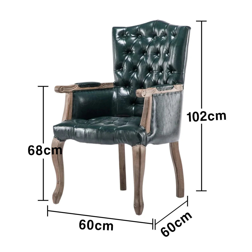 LIVARA Deep Coffee Vintage Accent Armchair - Retro PU Leather Upholstery, Solid Wood Frame, Tufted Backrest, Elegant Living Room Single Sofa Chair - Blue