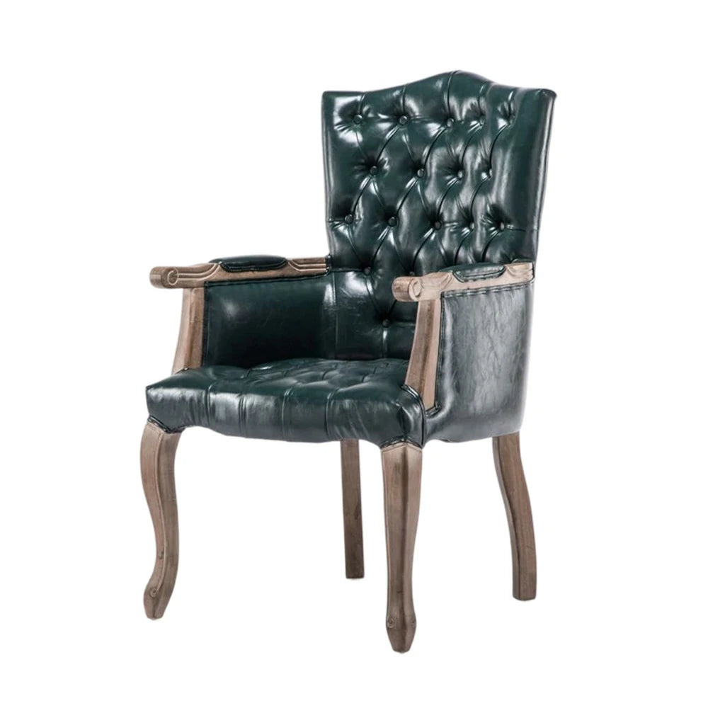 LIVARA Deep Coffee Vintage Accent Armchair - Retro PU Leather Upholstery, Solid Wood Frame, Tufted Backrest, Elegant Living Room Single Sofa Chair - Blue