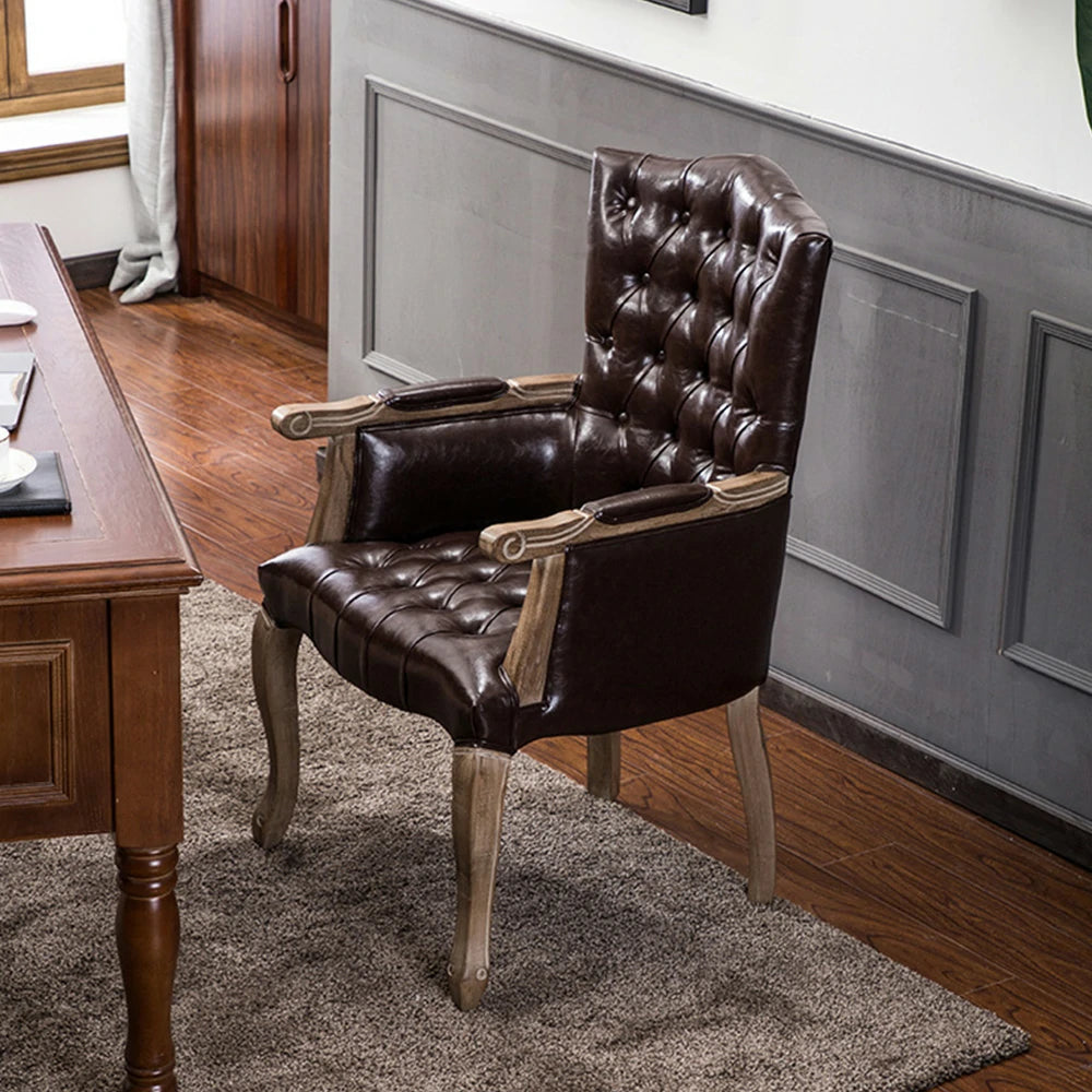 LIVARA Deep Coffee Vintage Accent Armchair - Retro PU Leather Upholstery, Solid Wood Frame, Tufted Backrest, Elegant Living Room Single Sofa Chair - Dark Coffee