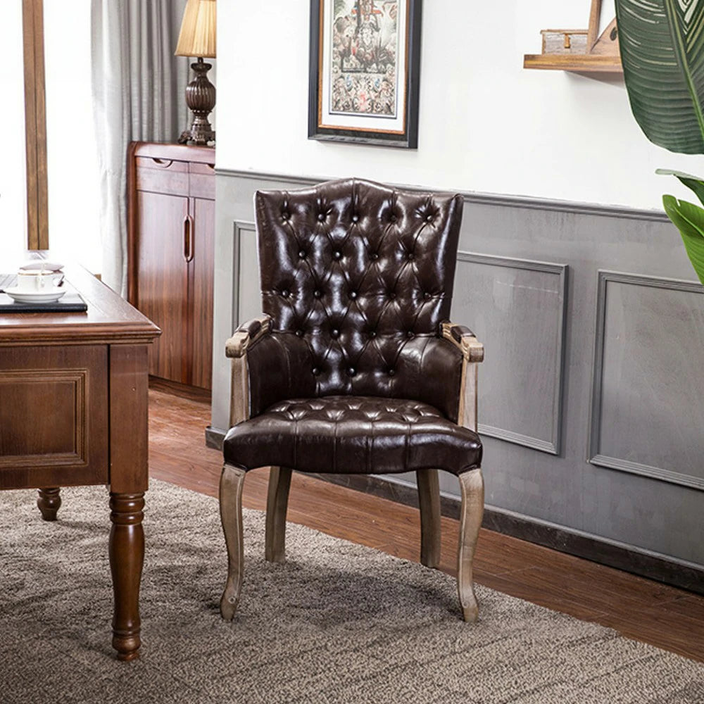 LIVARA Deep Coffee Vintage Accent Armchair - Retro PU Leather Upholstery, Solid Wood Frame, Tufted Backrest, Elegant Living Room Single Sofa Chair - Dark Coffee