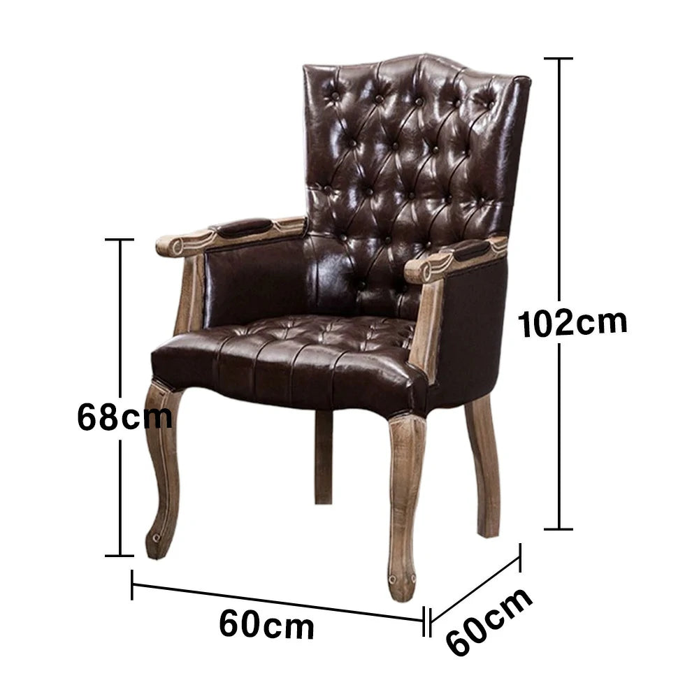 LIVARA Deep Coffee Vintage Accent Armchair - Retro PU Leather Upholstery, Solid Wood Frame, Tufted Backrest, Elegant Living Room Single Sofa Chair - Dark Coffee