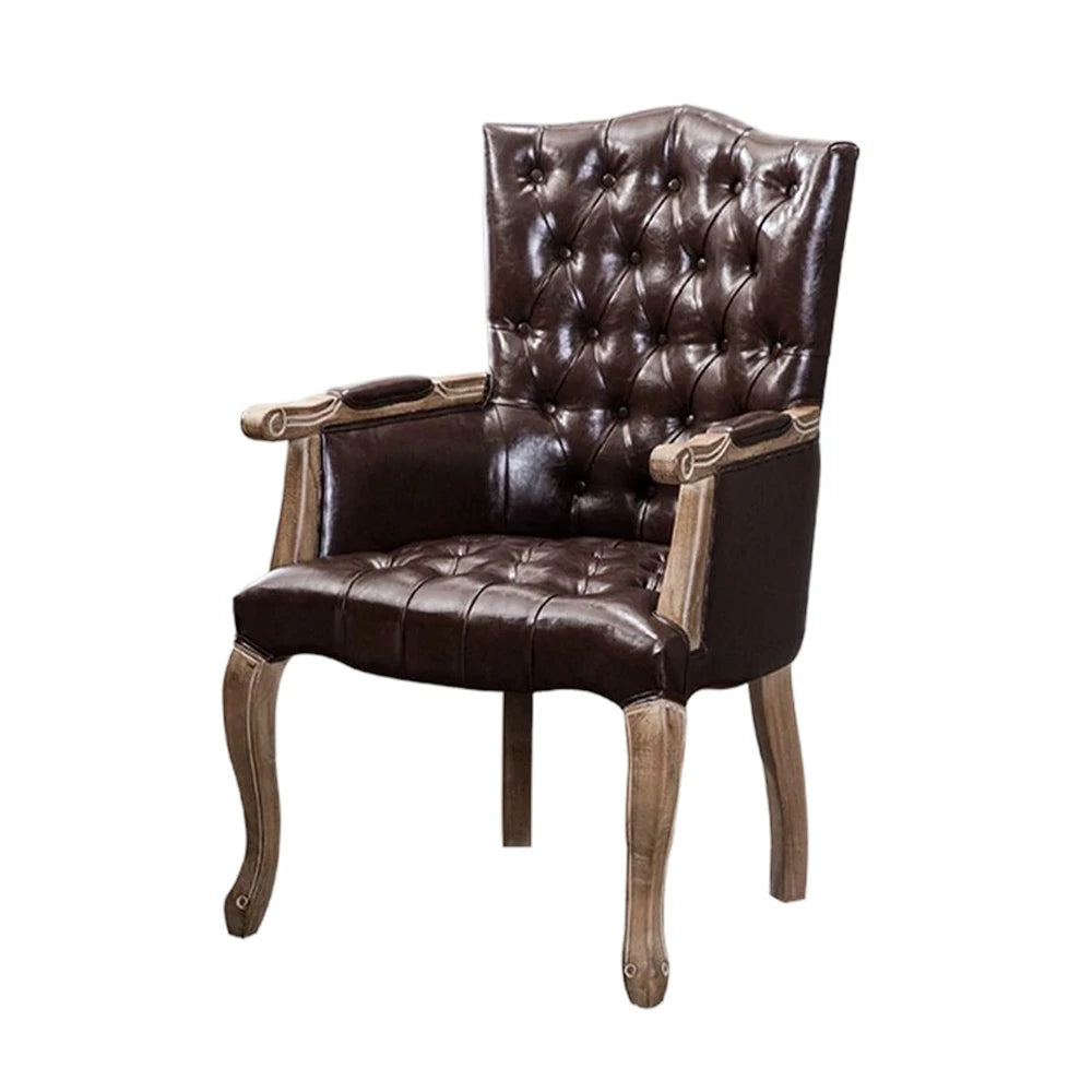 LIVARA Deep Coffee Vintage Accent Armchair - Retro PU Leather Upholstery, Solid Wood Frame, Tufted Backrest, Elegant Living Room Single Sofa Chair - Dark Coffee
