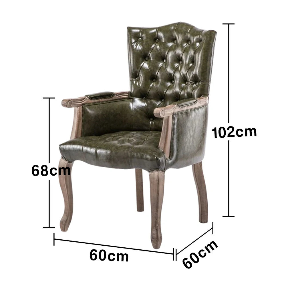 LIVARA Deep Coffee Vintage Accent Armchair - Retro PU Leather Upholstery, Solid Wood Frame, Tufted Backrest, Elegant Living Room Single Sofa Chair - Green