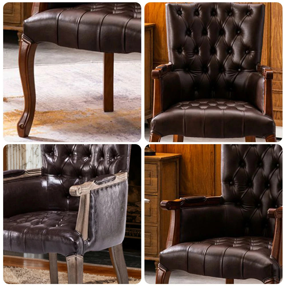 LIVARA Deep Coffee Vintage Accent Armchair - Retro PU Leather Upholstery, Solid Wood Frame, Tufted Backrest, Elegant Living Room Single Sofa Chair - Walnut Finish & Coffee PU