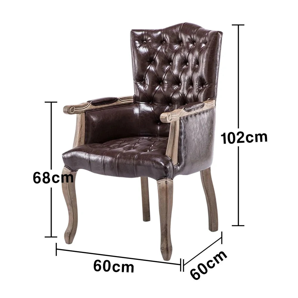 LIVARA Deep Coffee Vintage Accent Armchair - Retro PU Leather Upholstery, Solid Wood Frame, Tufted Backrest, Elegant Living Room Single Sofa Chair - Walnut Finish & Coffee PU