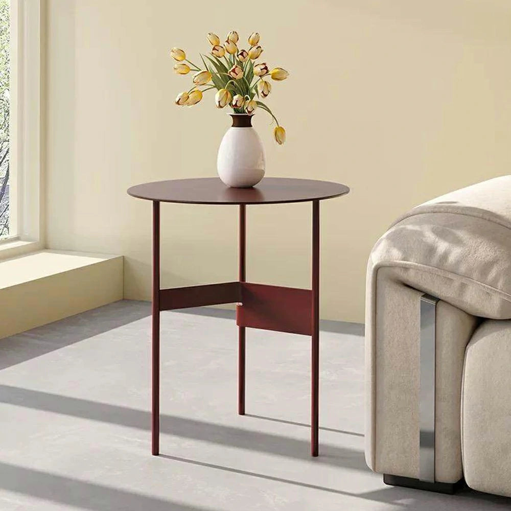 LIVARA Modern Side Table - Powder-Coated Steel Frame - Scratch & Rust Resistant - Compact Multi-Use Accent Table - Red