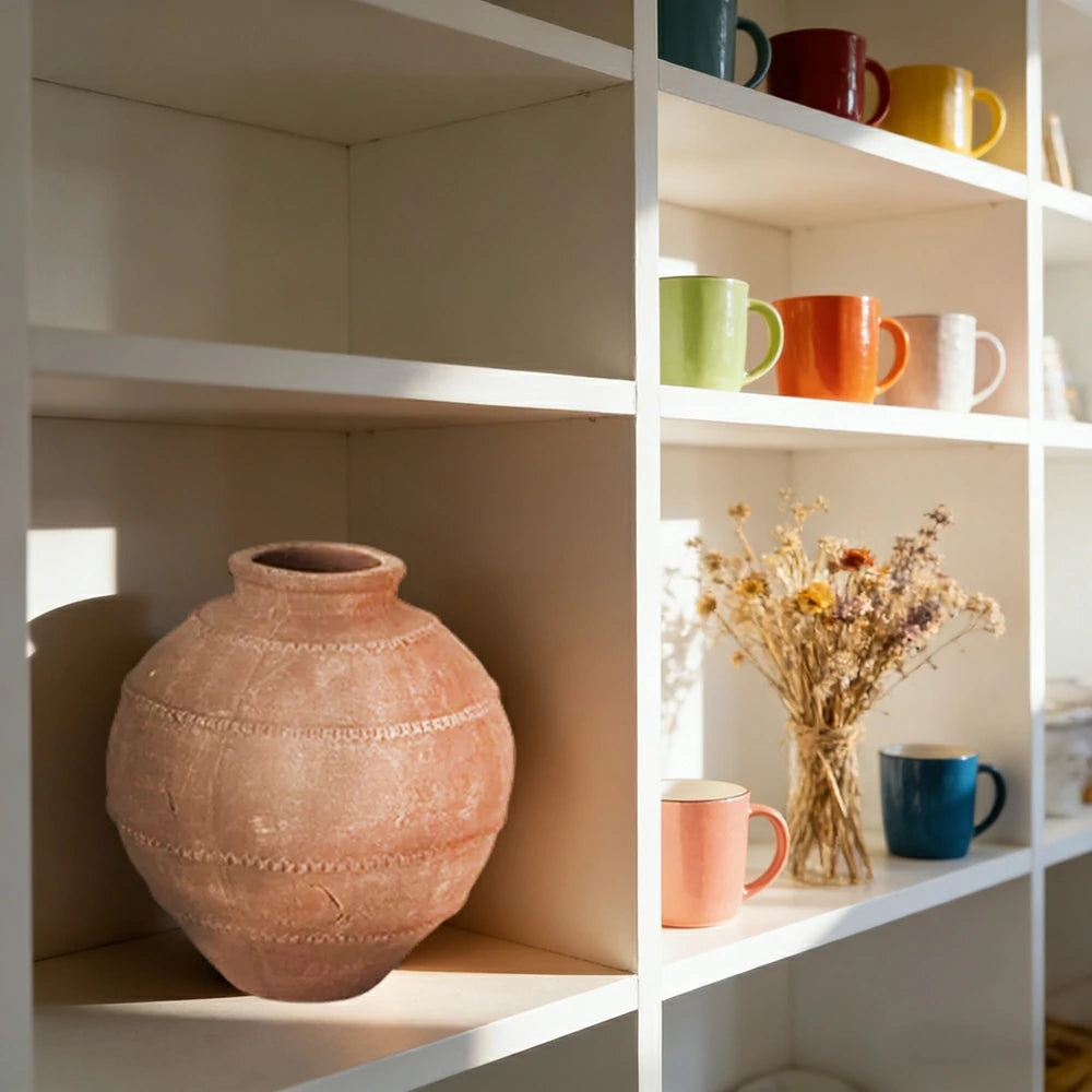 LIVARA Ceramic Vase Ornament Subtle Branch Pattern Form Designed for Dry Styling Matte Ceramic Decorative Object