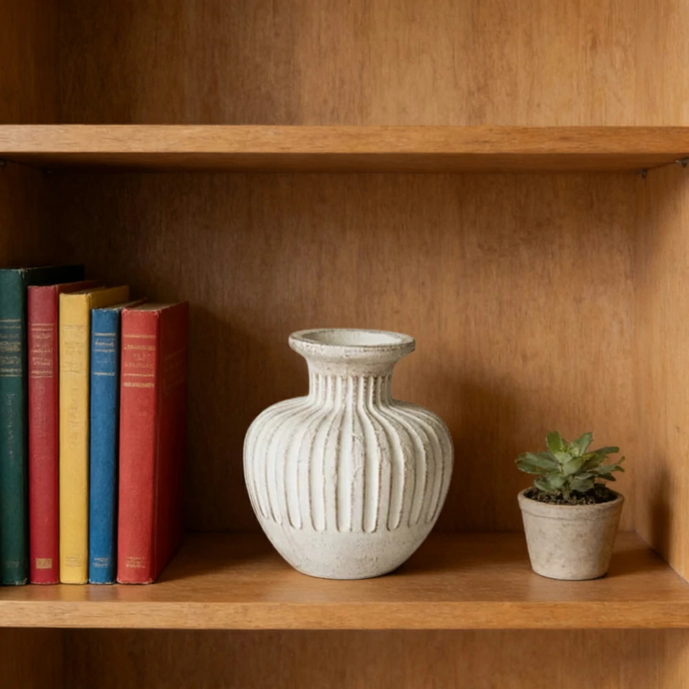 LIVARA Ceramic Vase Ornament Aged Coarse Pottery Style Designed for Dry Styling Decorative Art Object Natural Texture