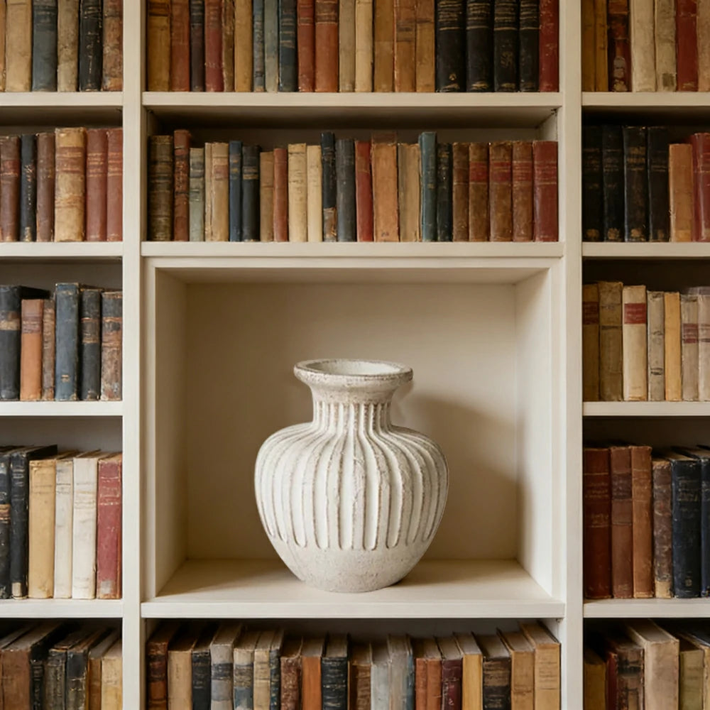 LIVARA Ceramic Vase Ornament Aged Coarse Pottery Style Designed for Dry Styling Decorative Art Object Natural Texture