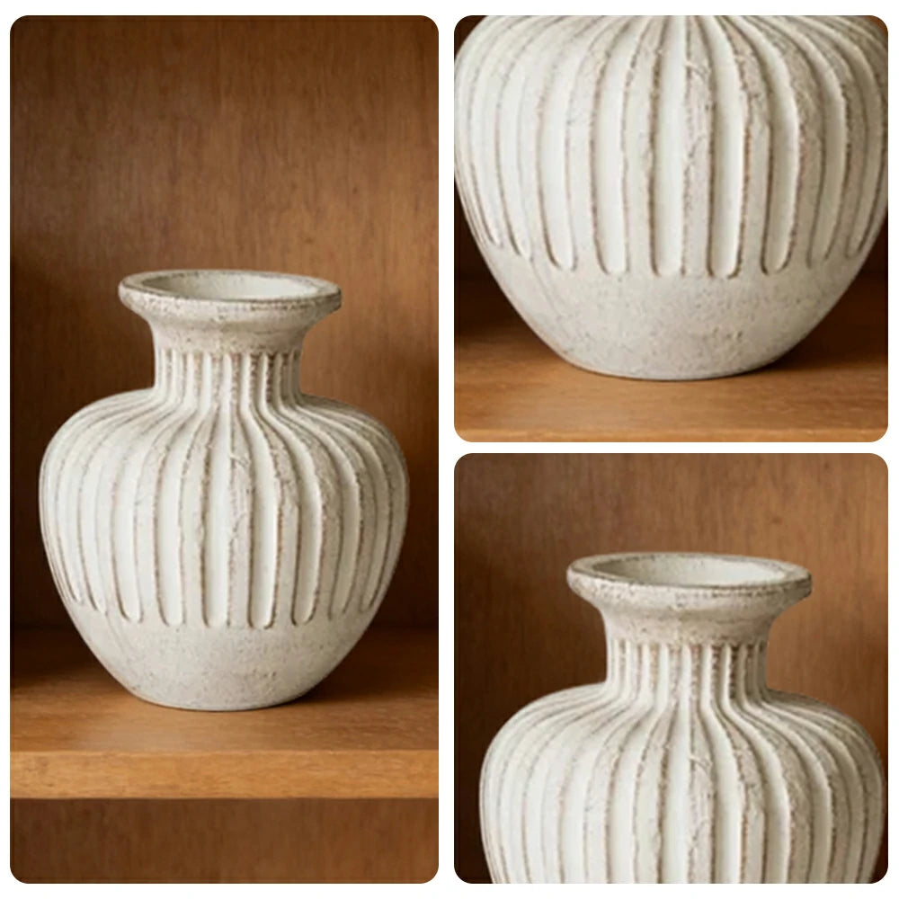LIVARA Ceramic Vase Ornament Aged Coarse Pottery Style Designed for Dry Styling Decorative Art Object Natural Texture