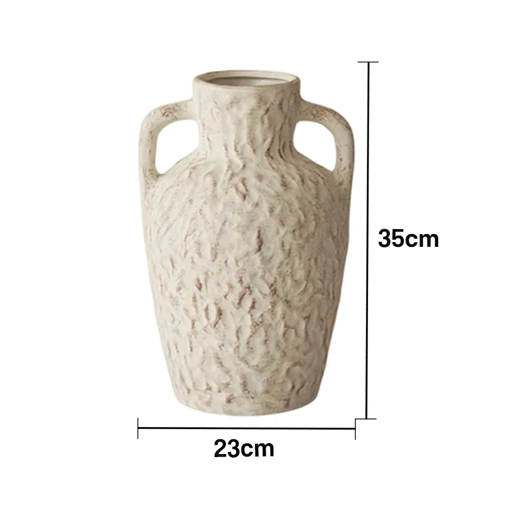 LIVARA Ceramic Vase Ornament Flow-Textured Double-Handle Vessel Artistic Home Display Matte Ceramic Natural Pattern Finish