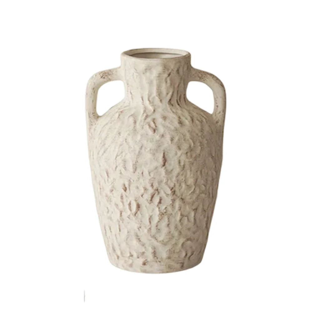 LIVARA Ceramic Vase Ornament Flow-Textured Double-Handle Vessel Artistic Home Display Matte Ceramic Natural Pattern Finish