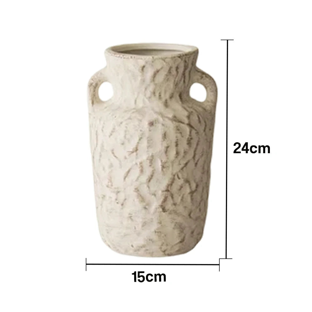 LIVARA Ceramic Vase Ornament Sculpted Double-Handle Form with Flowing Texture Decorative Art Vessel Matte Ceramic