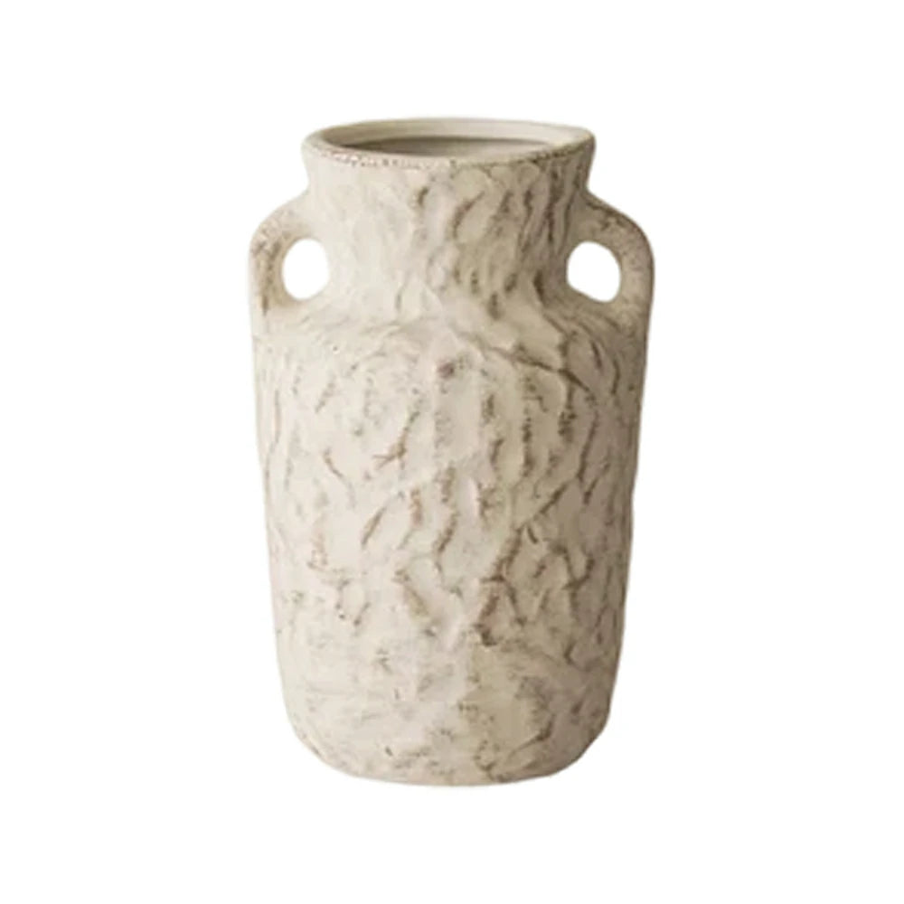 LIVARA Ceramic Vase Ornament Sculpted Double-Handle Form with Flowing Texture Decorative Art Vessel Matte Ceramic