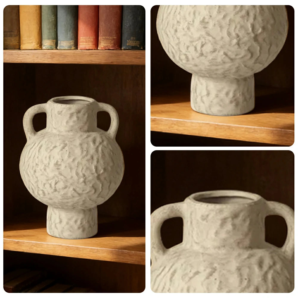 LIVARA Ceramic Vase Ornament Autumn-Water Flow-Textured Vessel Artistic Home Display Matte Ceramic Natural Pattern Finish