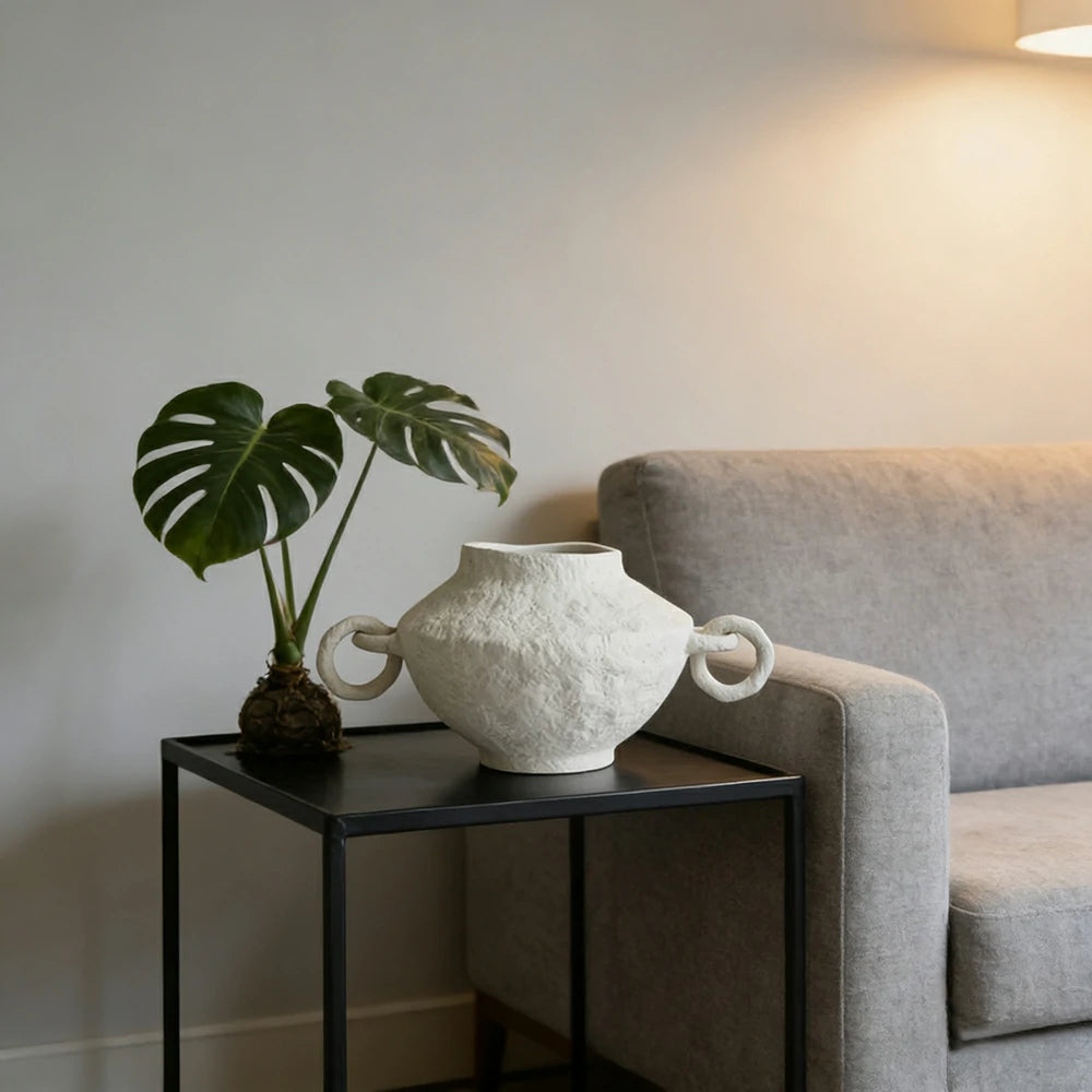 LIVARA Ceramic Vase Ornament Double-Ring Handle Vessel Not Suitable for Water Artistic Home Display Matte Ceramic Raw Texture