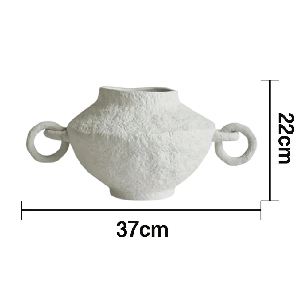 LIVARA Ceramic Vase Ornament Double-Ring Handle Vessel Not Suitable for Water Artistic Home Display Matte Ceramic Raw Texture