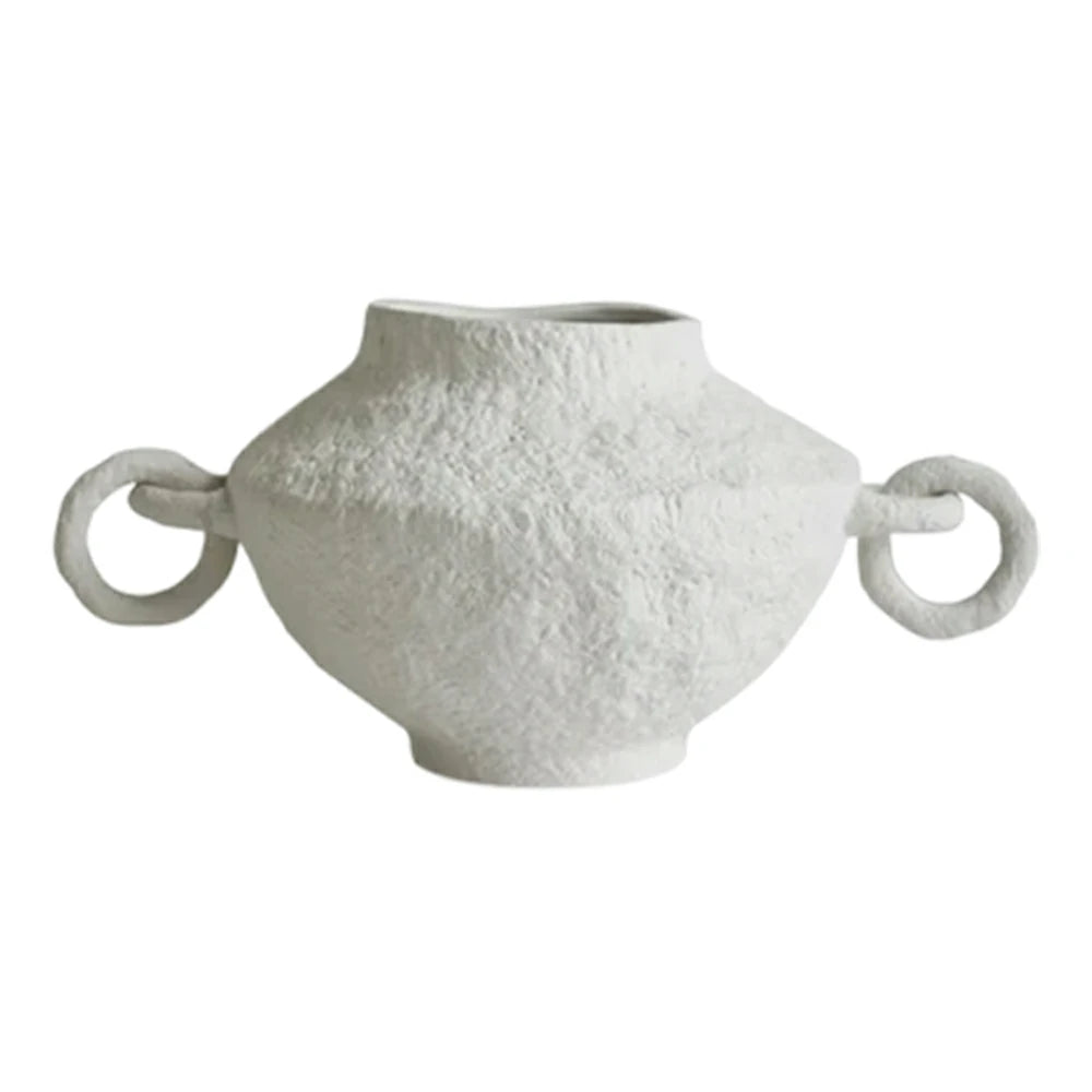 LIVARA Ceramic Vase Ornament Double-Ring Handle Vessel Not Suitable for Water Artistic Home Display Matte Ceramic Raw Texture