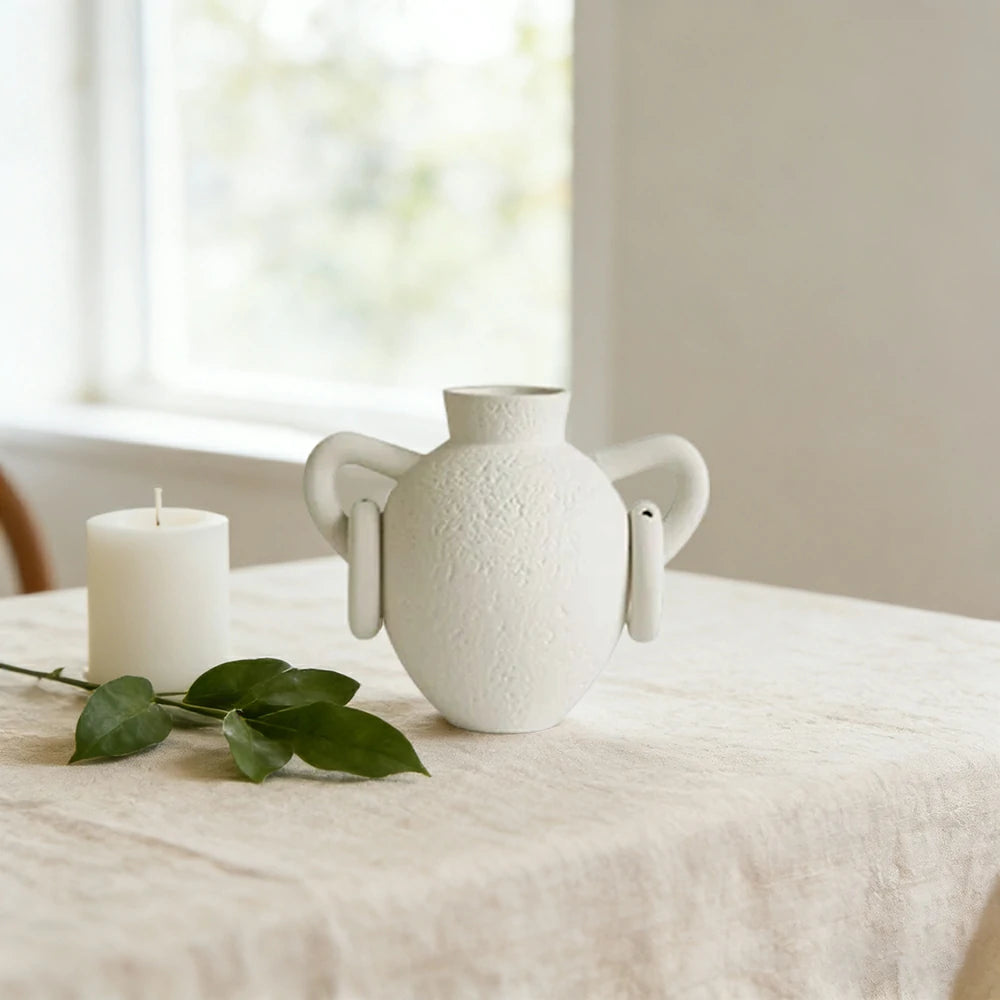 LIVARA Ceramic Vase Ornament Sculpted Double-Handle Ring Form Display Vessel Not Recommended for Water Decorative Art Object