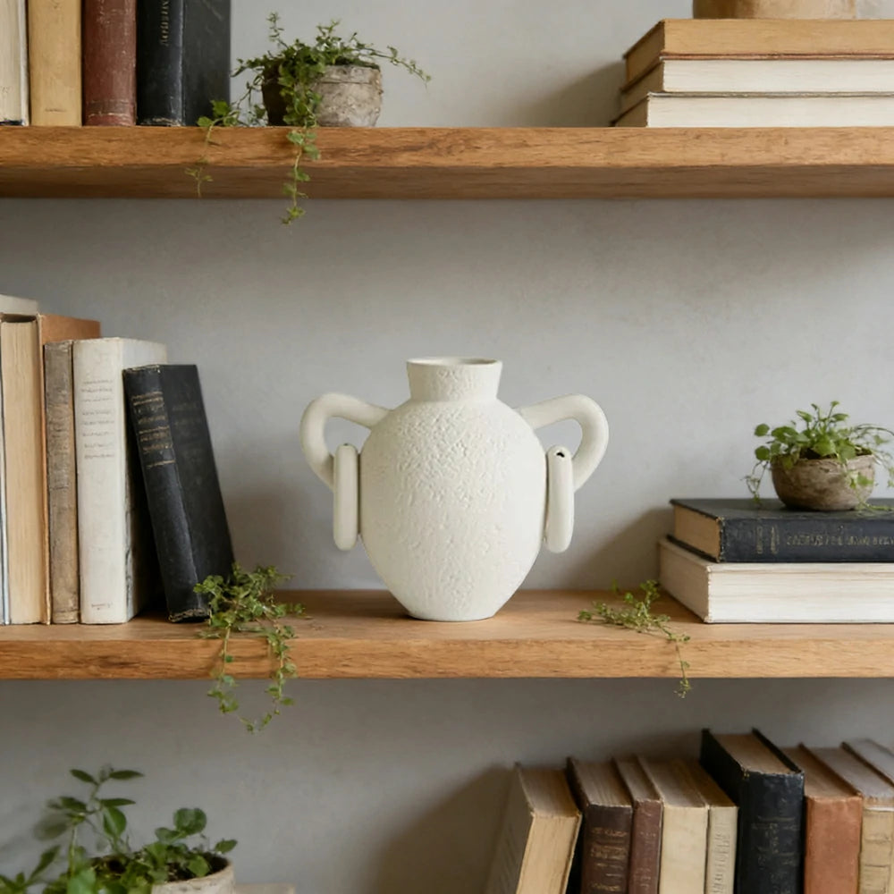 LIVARA Ceramic Vase Ornament Sculpted Double-Handle Ring Form Display Vessel Not Recommended for Water Decorative Art Object