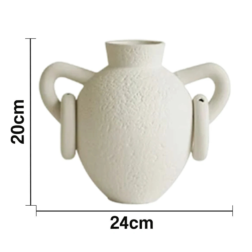 LIVARA Ceramic Vase Ornament Sculpted Double-Handle Ring Form Display Vessel Not Recommended for Water Decorative Art Object