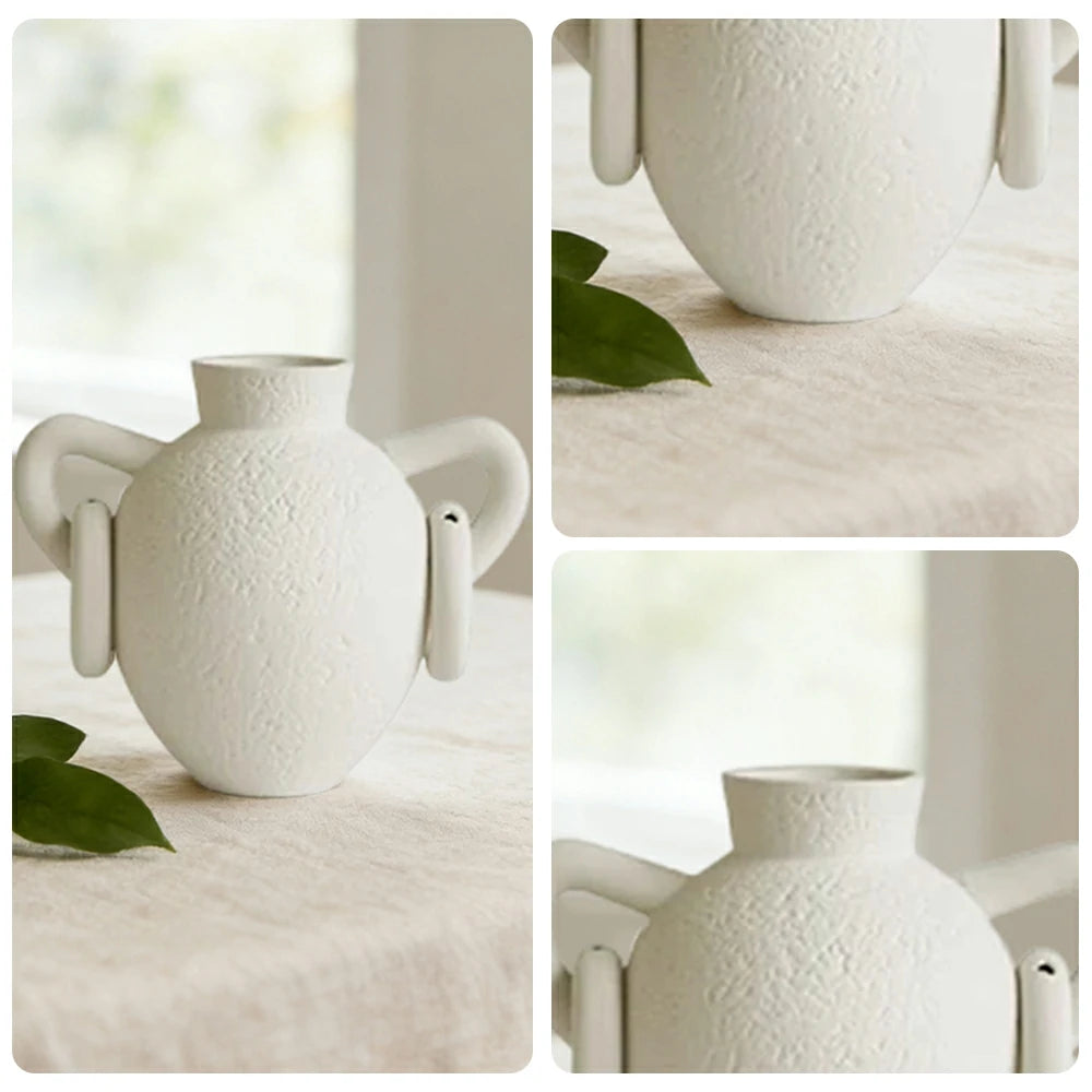 LIVARA Ceramic Vase Ornament Sculpted Double-Handle Ring Form Display Vessel Not Recommended for Water Decorative Art Object