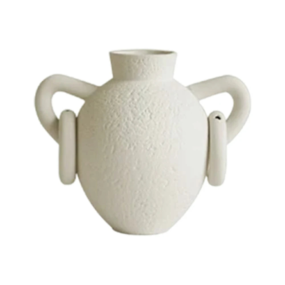 LIVARA Ceramic Vase Ornament Sculpted Double-Handle Ring Form Display Vessel Not Recommended for Water Decorative Art Object