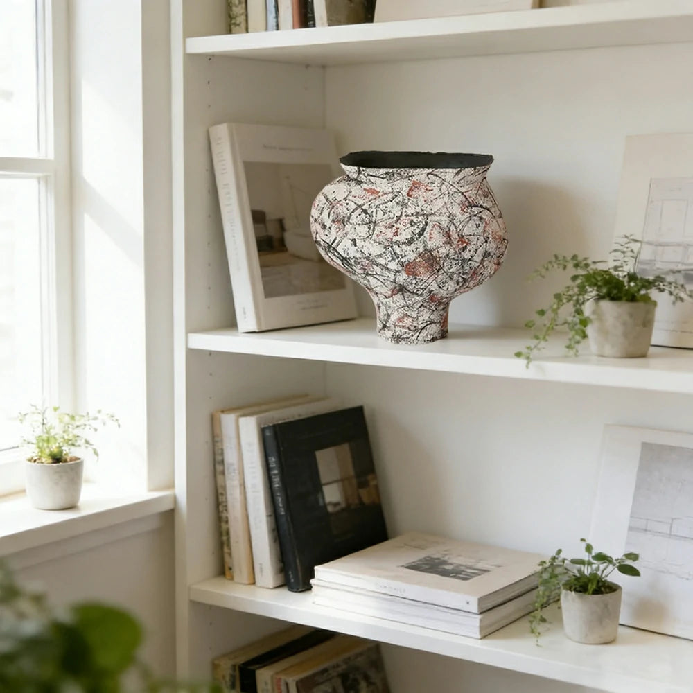 LIVARA Ceramic Vase Ornament Textured Graffiti Vessel Water-Propagation Ready Artistic Home Display Matte Ceramic Handcrafted Finish