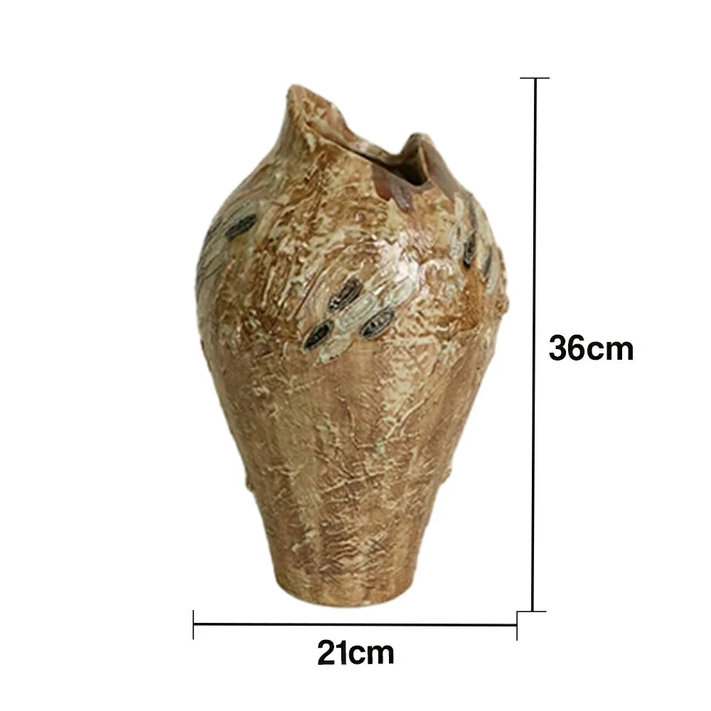 LIVARA Ceramic Vase Ornament Antique-Inspired Ningfang Form Decorative Art Vessel Matte Ceramic Natural Textured Finish