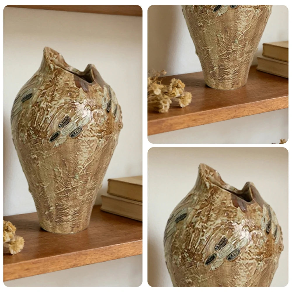 LIVARA Ceramic Vase Ornament Antique-Inspired Ningfang Form Decorative Art Vessel Matte Ceramic Natural Textured Finish