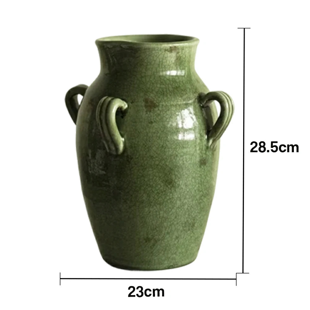 LIVARA Ceramic Vase Ornament Crackle Texture with Moss Tones Decorative Art Vessel Matte Ceramic Raw Aesthetic Finish