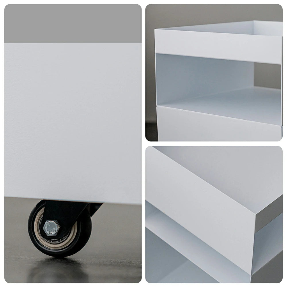 LIVARA Mobile Bedside Storage Trolley - Compact 3-Tier Design with Smooth-Rolling Wheels, Space-Saving Organizer for Bedroom & Living Room - White