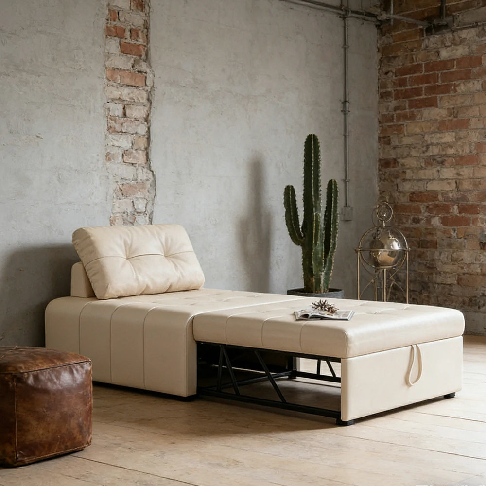 LIVARA 88/108cm Adjustable Backrest Convertible Sofa Bed, Wear-Resistant Cat Scratch Fabric, Space-Saving Sleeper Design - White