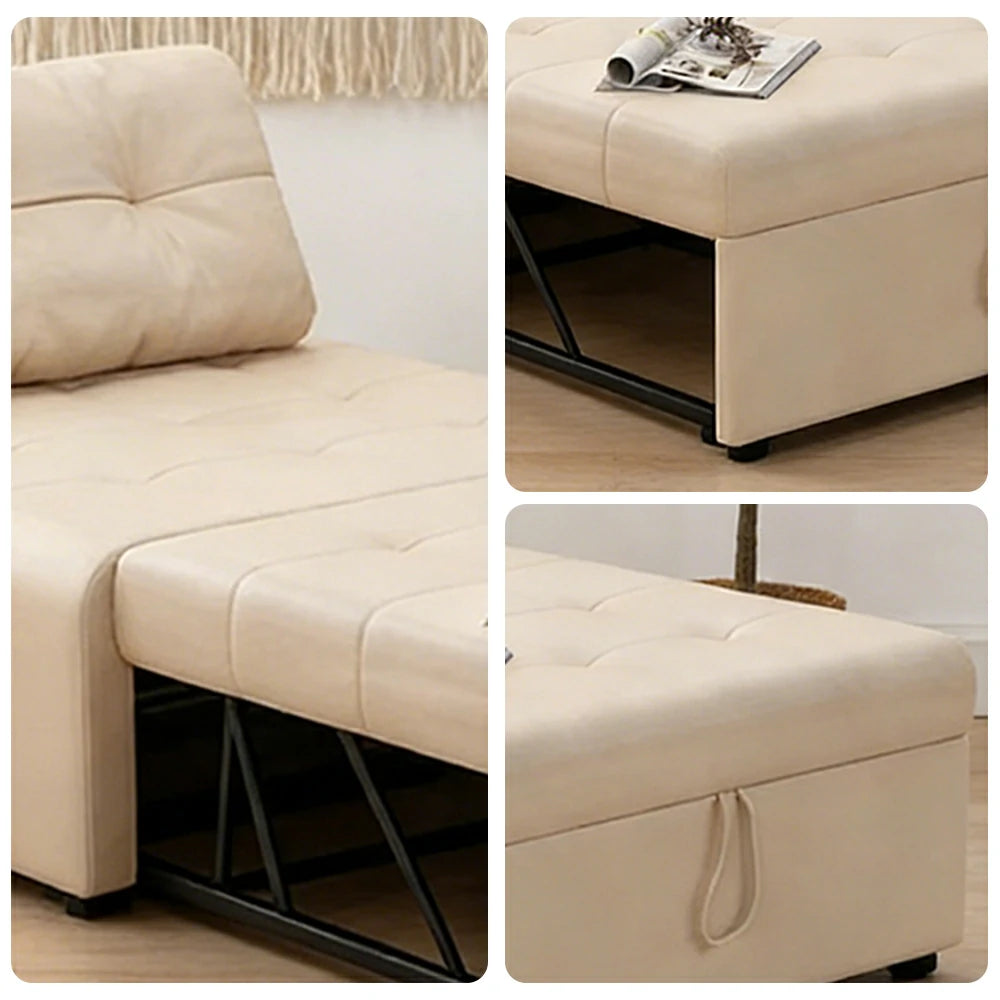 LIVARA 88/108cm Adjustable Backrest Convertible Sofa Bed, Wear-Resistant Cat Scratch Fabric, Space-Saving Sleeper Design - White