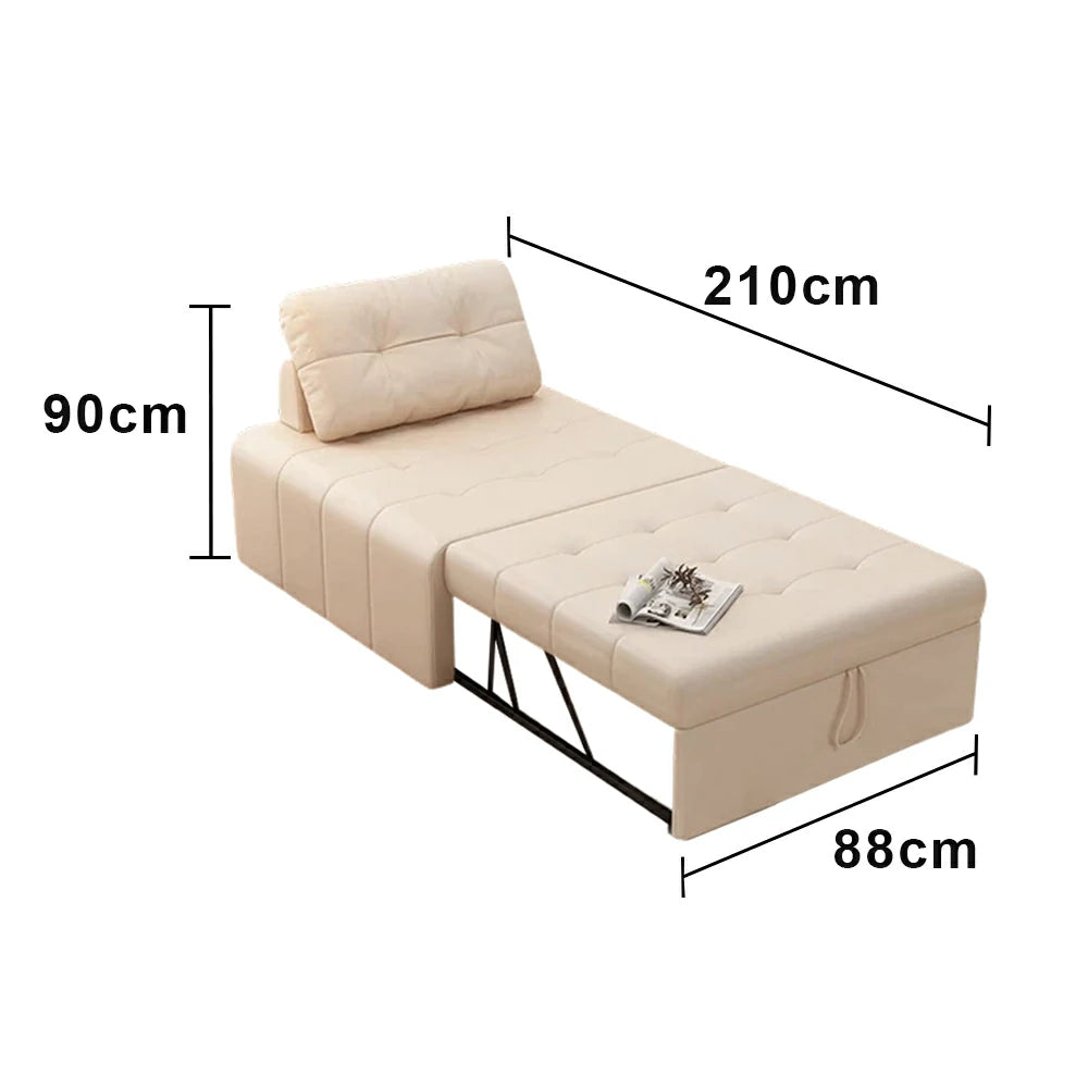 LIVARA 88/108cm Adjustable Backrest Convertible Sofa Bed, Wear-Resistant Cat Scratch Fabric, Space-Saving Sleeper Design - White