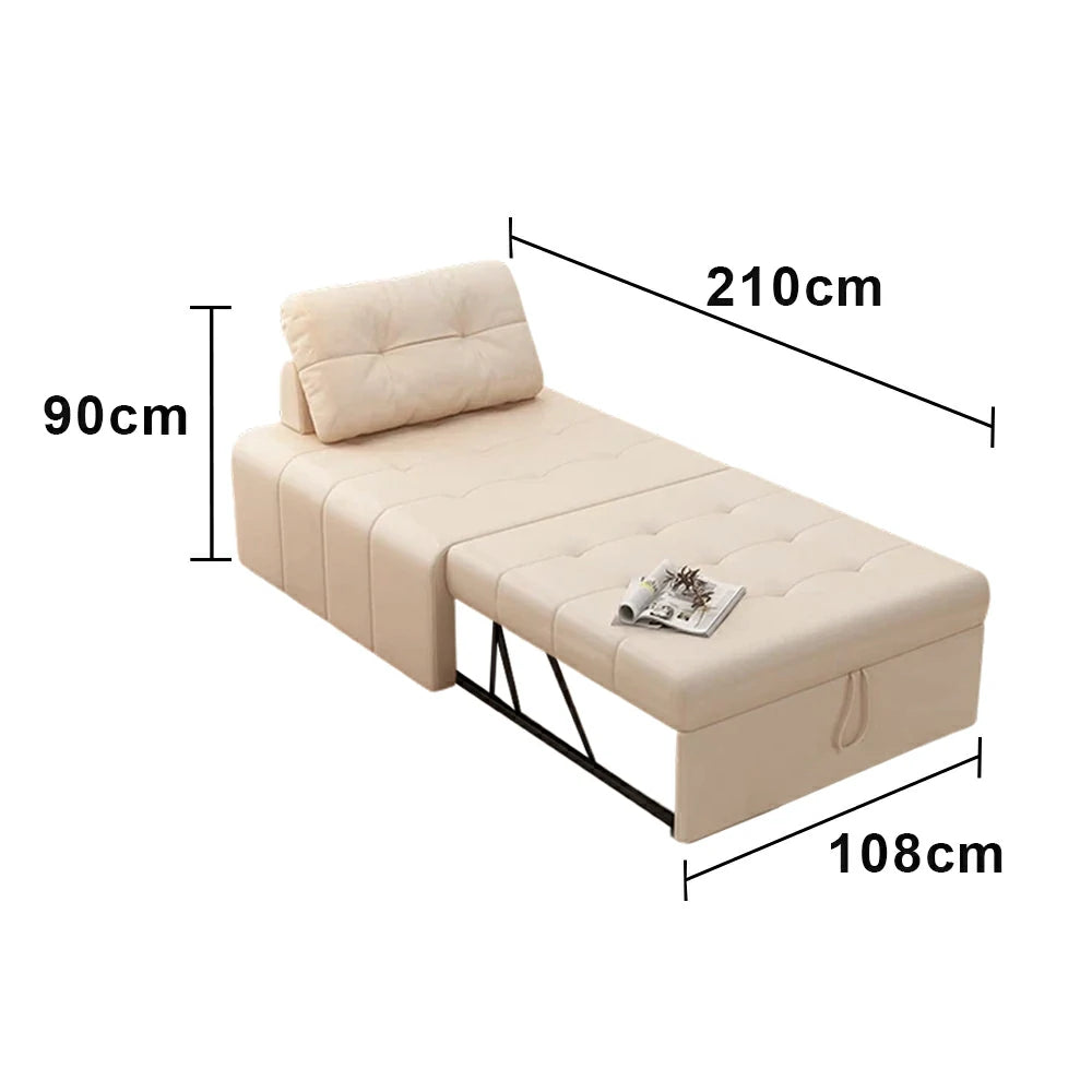 LIVARA 88/108cm Adjustable Backrest Convertible Sofa Bed, Wear-Resistant Cat Scratch Fabric, Space-Saving Sleeper Design - White