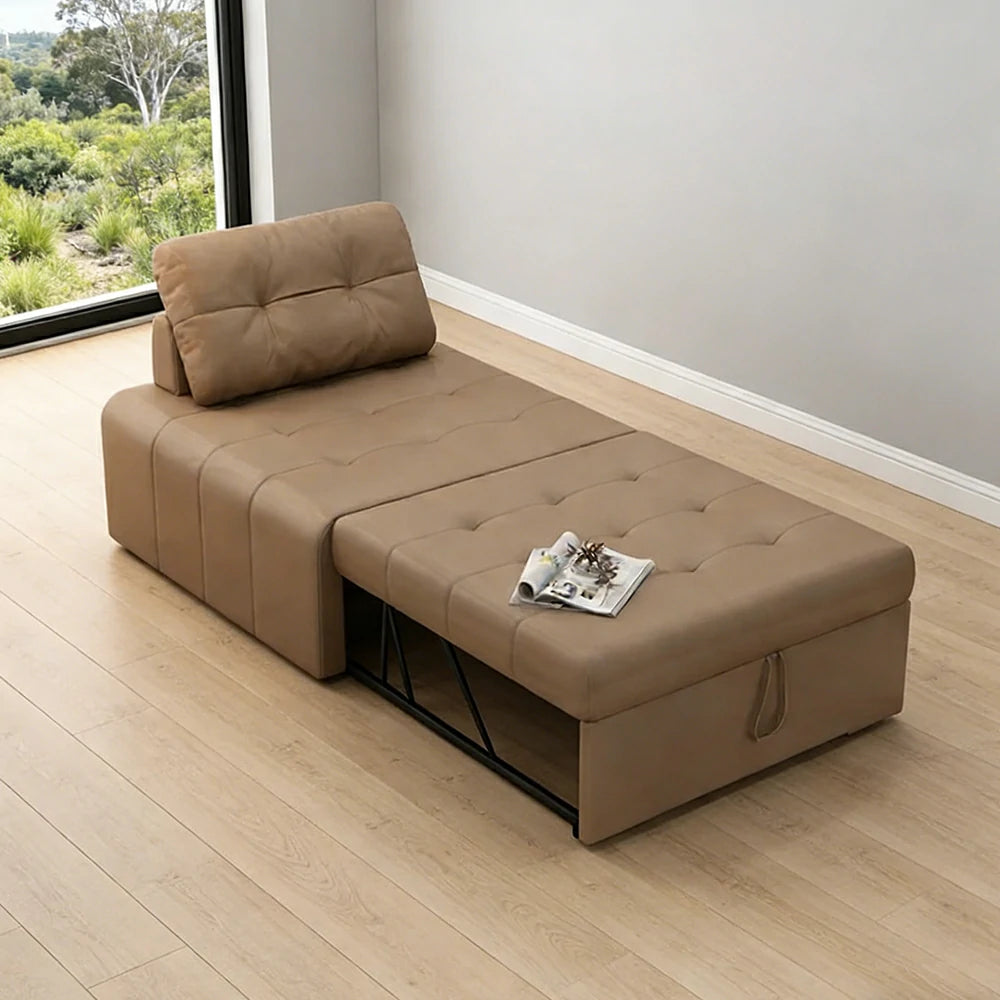 LIVARA 88/108cm Adjustable Backrest Convertible Sofa Bed, Wear-Resistant Cat Scratch Fabric, Space-Saving Sleeper Design - Coffee